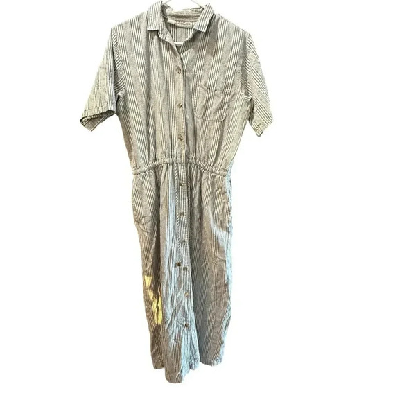 Vintage Gotcha Covered White & Blue Striped Button-Down Midi Dress Size 14 - Picture 5 of 9